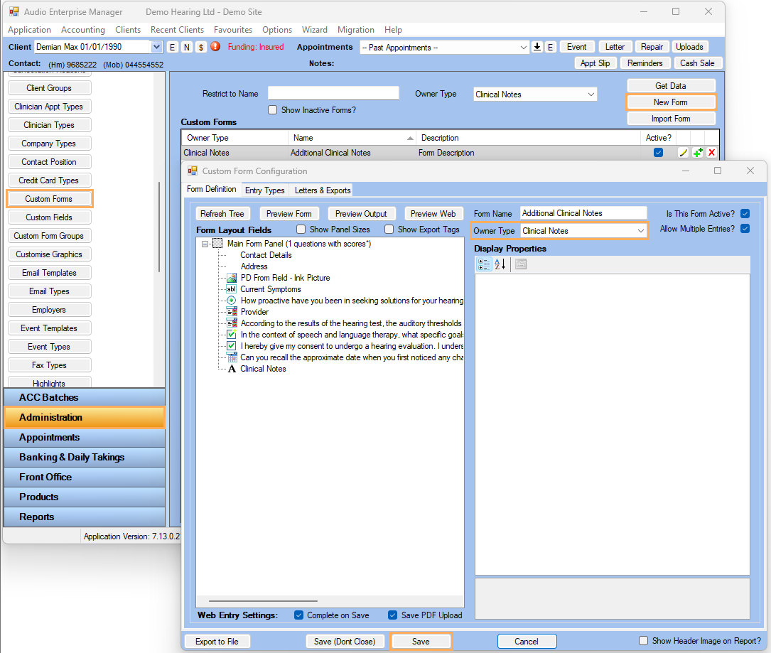 AEM Support Centre Using Custom Forms to Record Clinical Notes