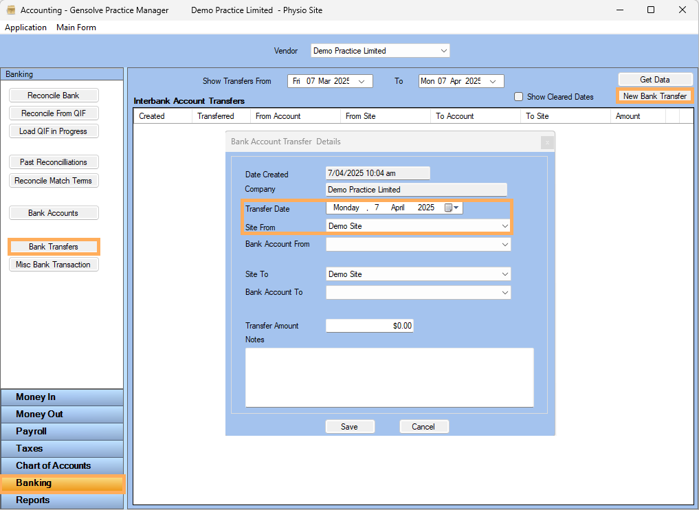 AEM Support Centre - How to Create a New Bank Transfer