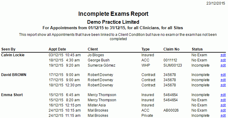 GPM NZ Support Centre - Incomplete Exams Report