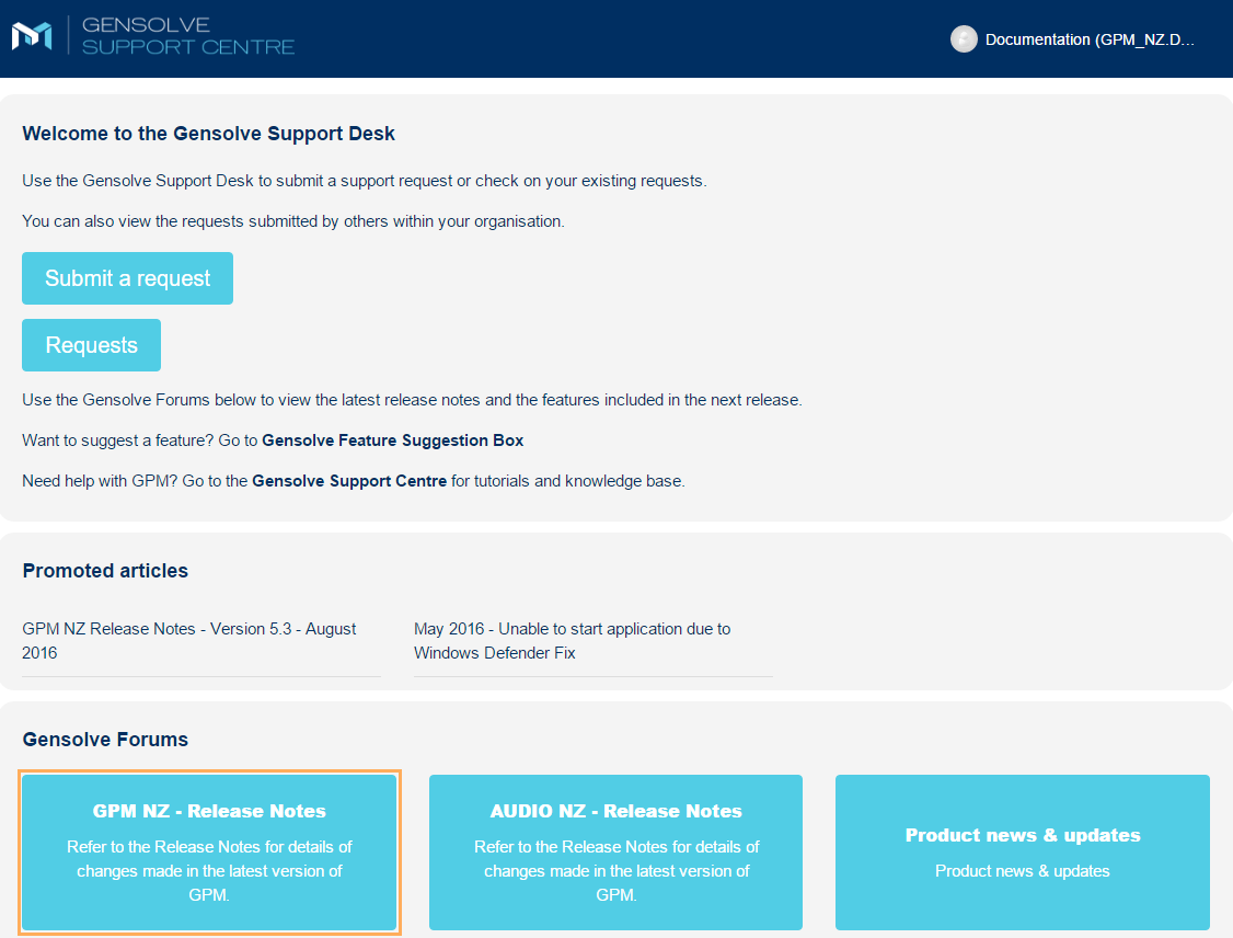 GPM NZ Support Centre - Accessing GPM Release Notes