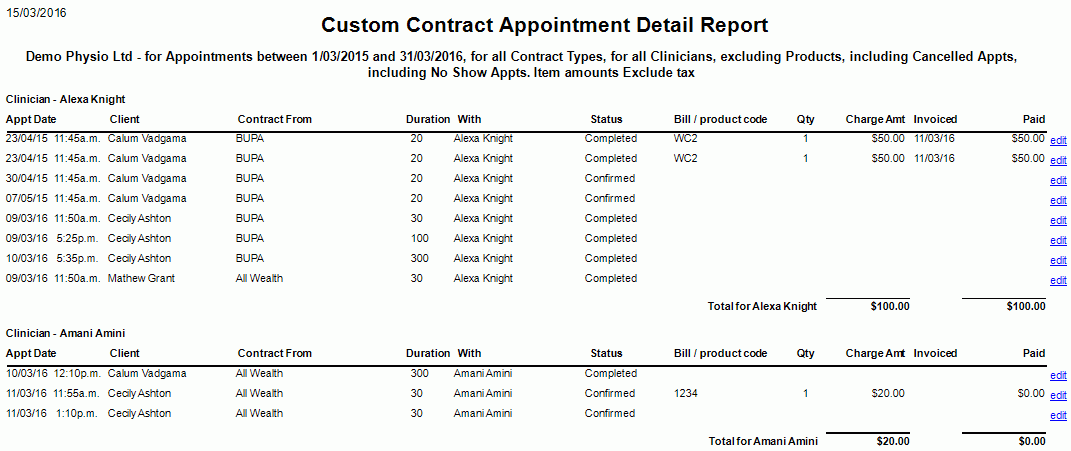 Appointment Report Example GPM UK Support Centre - Custom Contract Appointment Detail Report